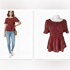 ❤️Urban Romantics Red Polka Dot Peplum Top  Size S  Feminine & Flirty